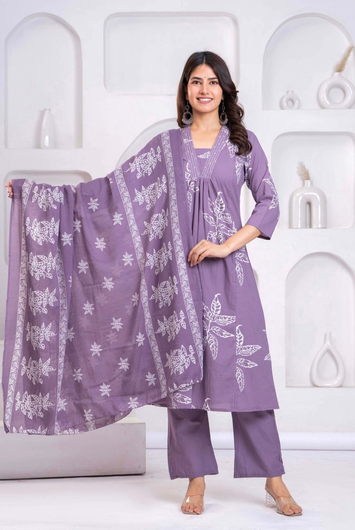 Floral Print Kurti with Trouser & Duppata Set